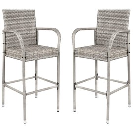 Homall Patio Bar Stools Wicker Barstools Indoor Outdoor Bar stool Patio Furniture with Footrest and Armrest for Garden Pool Lawn Backyard Set of 2 (Gray)