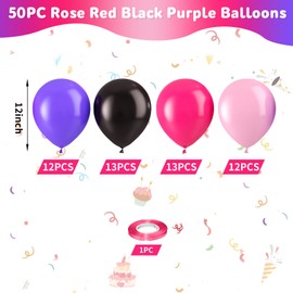 Pink Purple Black Balloons, Hot Pink and Purple Balloons, Matte Hot Pink Purple Black Macaron Pink Balloons for Girls Woman Party Birthday Gender Reveal Baby Shower Valentine Wedding Decorations