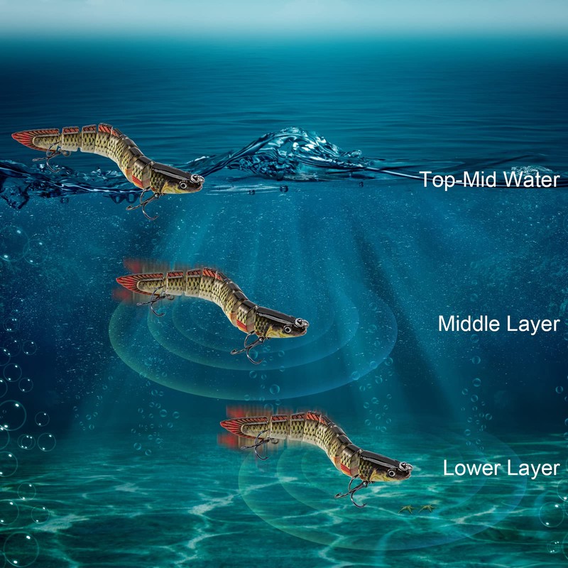 Matymats 6Pcs Pike Fishing Lures, 9 Segmented Multi Jointed, 3.9",