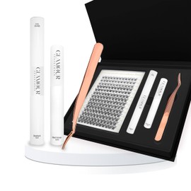 Cluster Lash Extension Kit, DIY 180pcs Lash Cluster C Curl 8-14mm 12Rows Natural Look| Thickness 0.07mm 30D-40D with Tweezers,Lash Bond & Seal by Glamour by Forerunner