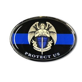 SAINT MICHAEL THIN BLUE LINE POLICE CHROME Domed Decal Emblem 3D 3.25"x 2.25" Support police, Saint Michael protect us, Police officer, Police sticker