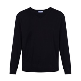 Trutex Plain V Neck Jumper, 100% Cotton, Unisex, Standard Fit, Long Sleeve Kids School Jumpers (Medium, Navy Blue)