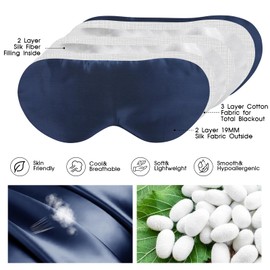 SILKTALE Mulberry Silk Blackout Adjustable Sleep Eye Mask for Men/Women Travel Plane,Navy Blue