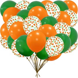 BRZIKWT 50Pcs 12inch Green and Orange Party Balloons with Green Orange Confetti Balloons for Birthday, Baby Shower,Family Parties,Graduation Engagement Decoration