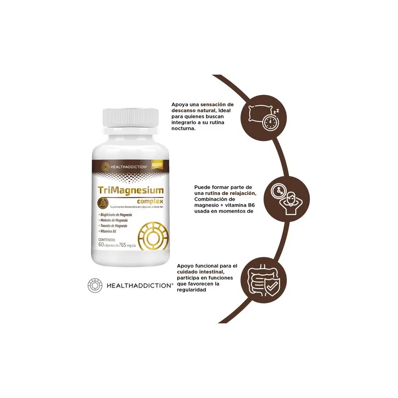 Healthaddiction Magnesio Complex Trimagnesium Suplemento Alimenticio Bisglicinato Malato Taurato Vitamina