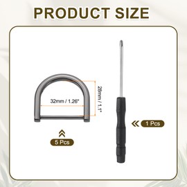 sourcing map 5 Pcs Shackle Screw D Rings U Shape D-Rings Replacement for Purse Keychain Strap Buckle, 1.1x1.26inch, Black