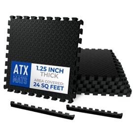 Puzzle Exercise Mat 1.25 in, EVA Interlocking Foam Floor Tiles for Home Gym, Mat for Home Workout Equipment, Floor Padding for Kids, Black, 24 in x 24 in x 1.25 in, 24 Sq Ft - 6 Tiles