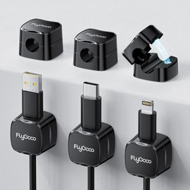 6 Pack Magnetic Cord Organizer, Flycoco Cable Management Clips for Desk Phone Charging Cable Storage Holder, Cable Clips Organizer for Office Desk Kitchen Table Corner Wall Or Car Dashboard (Black)