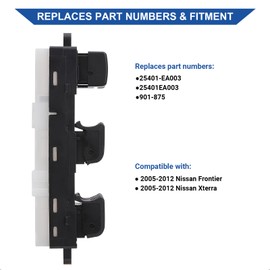 Obaee Interruptor de ventana maestro, botón de control de encendido delantero izquierdo del lado del conductor compatible con Nissan Frontier 2005-2012, Nissan Xterra 2005-2012, repuesto OEM 25401-EA003, 1 botón automático 12 pines
