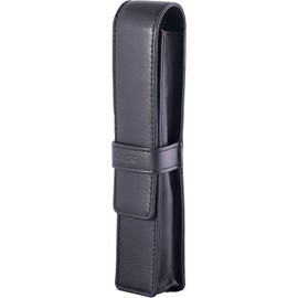 DiLoro Leather Single Pen Case Pencil Pouch Holder for One Fountain Ballpoint Rollerball Pen and Pencil (Black Polished Nappa)
