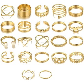 HLMYER 22 Pcs Gold Rings for Women Set,Stacking Rings Jewellery,Knuckle Rings Women Gold,Finger Ring Gold Sets for Women,Tarnish Free Ladies Gold Ring Set for Valentine's Day,Birthday Parties
