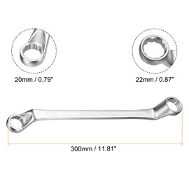 HARFINGTON 2pcs Offset Extra Long Box End Wrench 20 x 22 mm Metric 12 Point 75 Degree Offset Double End Box Ratcheting Wrench CR-V Polished Long Spanner Tools