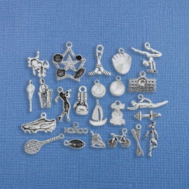 Unbranded Ultimate Sports Charm Collection Antique Silver Tone 24 Charms - COL211