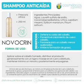Novocrin Shampoo - Anticaída, Inhibidor de grasa, Tecnología anti-irritación, Sin efectos secundarios, Unisex - 2 pzas de 250 ml                      