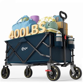 Portal Collapsible Folding Wagon Cart, 400 lbs Heavy Duty Foldable Wagons with Wheels & Brake, Utility Grocery carts for Apartment, Shopping, Outdoors Camping, Sports, Garden, Beach