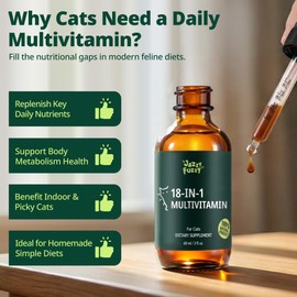 18-in-1 Liquid Multivitamin, Taurine & Lysine for Cats, Cat Liquid Vitamin, Senior & Picky Cats, Supports Immune, Skin & Coat, Energy & Overall Wellness, Chicken Flavor, 2 fl oz