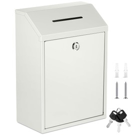 Yaocom Metal Donation Cash Box Collection Safe Suggestion Box with Lock Wall Mounted Mailbox Delivery Ballot Container for Home Office Outdoor Door