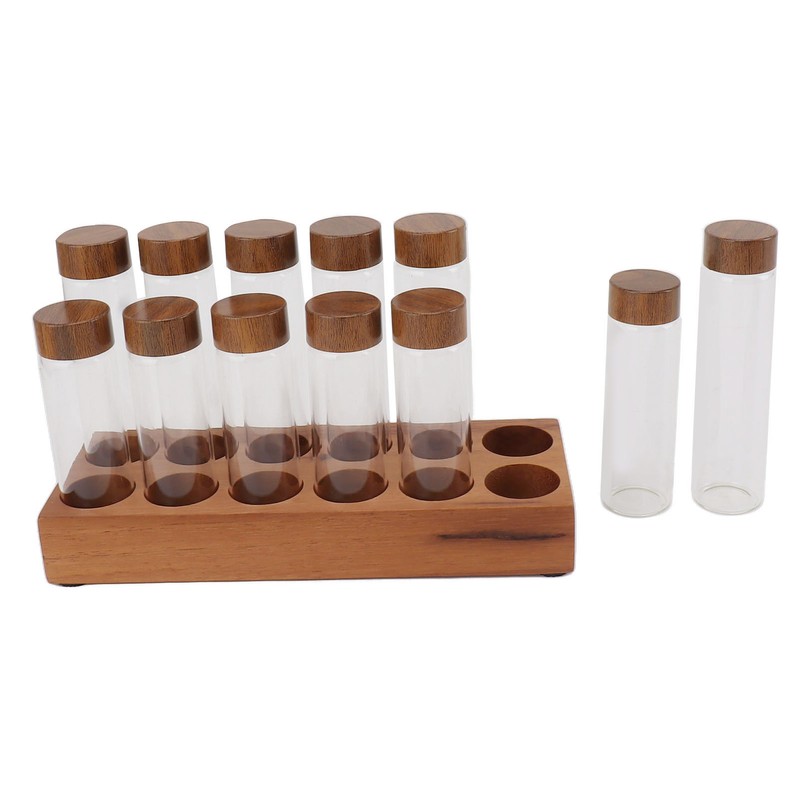 Coffee Bean Storage Tubes with Walnut Wood Stand Lid Glass