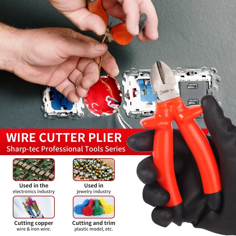 Sharp-tec 1000V Insulated Side Cutters Electrical, 160mm Snips Electrical Wire