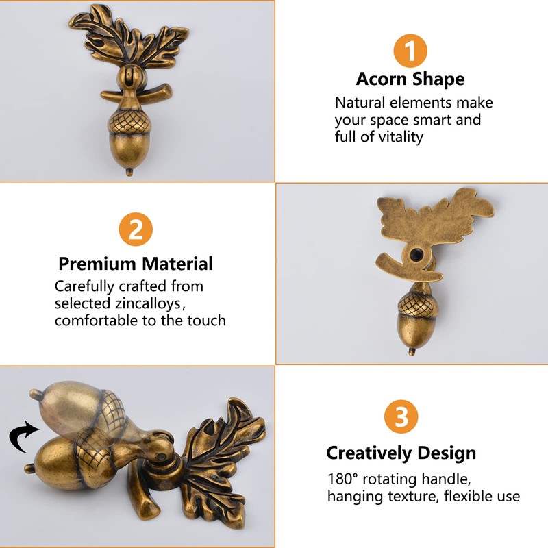 MOROBOR Acorn Drawer Knobs with Leaf Pedestal, 4pcs Antique Zinc