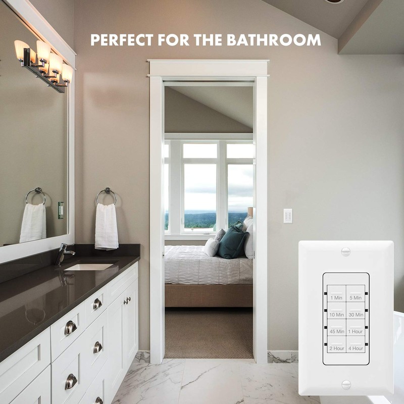 TOPGREENER Wall Countdown Timer Switch, 1-5-10-30-45 min, 1-2-4 Hour, Light