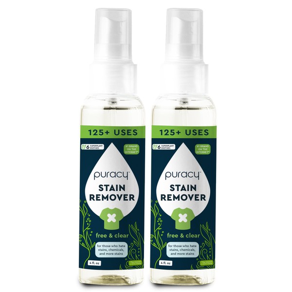 Puracy Stain Remover - Cleaning Spray Clothes Stain Remover for Clothes Laundry Stain Remover Spray for Clothes Travel Stain Remover, Oil Stain Remover - Natural Spot Cleaner - Free & Clear 4oz 2pack