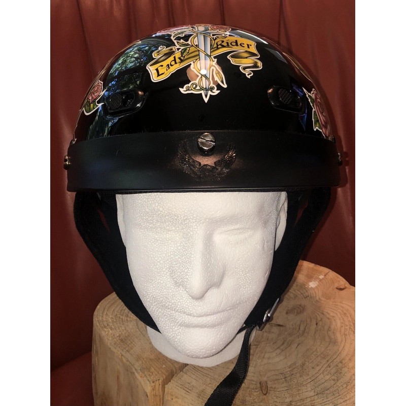 Tennessee Leather Lady Rider Black Dot Approved Motorcycle Helmet With