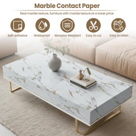 practicalWs Glossy Marble Wallpaper Peel and Stick White/Gold Granite Contact Paper Removable Wall Paper for Kitchen Countertop Cabinet Furniture 23.6" x 118"