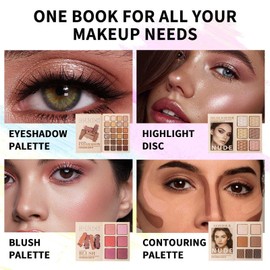 Makeup Palette,Eyeshadow & Highlighter & Blush & Contouring,4-Layer Book-Style Foldable Makeup Palette Set,Matte Glitter Metallic Shimmer, Highly Pigmented Long Lasting Make Up Pallet(43 Colors)