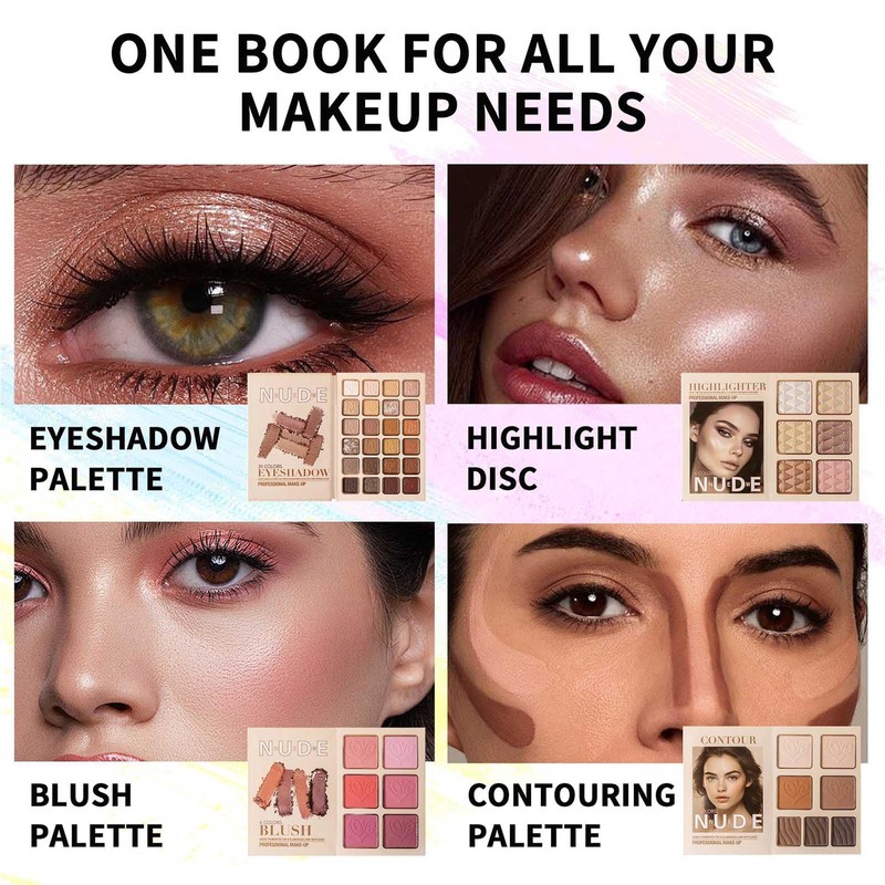 Makeup Palette,Eyeshadow & Highlighter & Blush & Contouring,4-Layer Book-Style Foldable
