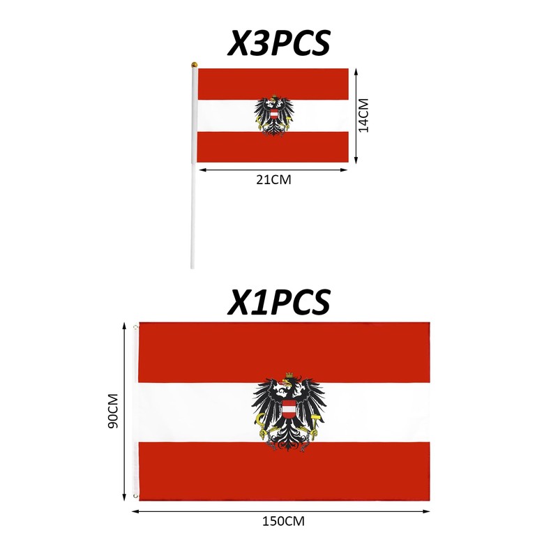1 Austrian Flag with 3 Small Hand Waving Austrian Flags,