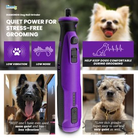 Diamondg Cordless Dog Nail Grinder with Quiet Sound & LED Tip for Large & Small Dogs, 4hrs. Runtime - Electric Dog Nail Trimmer, Heavy Duty Rotary Tool Alternative to Toenail Clippers & Filers