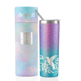 Onebttl Hummingbird Gifts For Women, Her and Hummingbird lovers - 20oz/590ml Stainless Steel Insulated Glitter Tumbler with Straw - Hummingbird Skinny Tumbler, Coffee Cups - 01