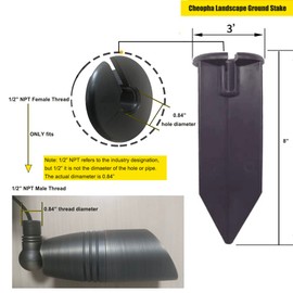 Cheopha Ground Stake Heavy Duty ABS Stake 8" Length 1/2"-14 NPSM Thread Corrosion Resistant for Outdoor Landscape Lighting In-ground Spike Replacements Pack of 2