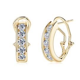 AINUOSHI Moissanite Hoop Earrings for Women Channel-Set J-Hoop Earrings 1 Carat (CTW) Lab Created Gold Plated 925 Sterling Silver Half Hoops Huggie Omega Back Earrings (Gold)