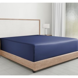 Luxury Mako Satin Fitted Sheet Cotton 140 x 200 cm Blue Soft 400 Thread Count Hotel Quality Fitted Sheet with Deep Pockets and Head and Foot Tags by California Design Den