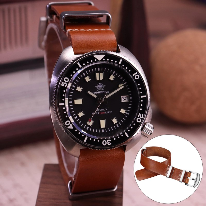 ADDIESDIVE Military Leather Watch Straps 20 mm Retro Leather Strap
