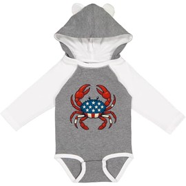 inktastic USA Patriotic Crab Long Sleeve Creeper 12 Months Granite & White W Ears 45a9a