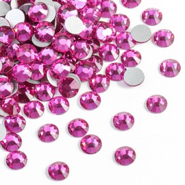 Beadsland 576pcs Flat Back Crystal Rhinestones Round Gems for Nail Art and Craft Glue Fix, Fuchsia, SS30,6.3-6.5mm
