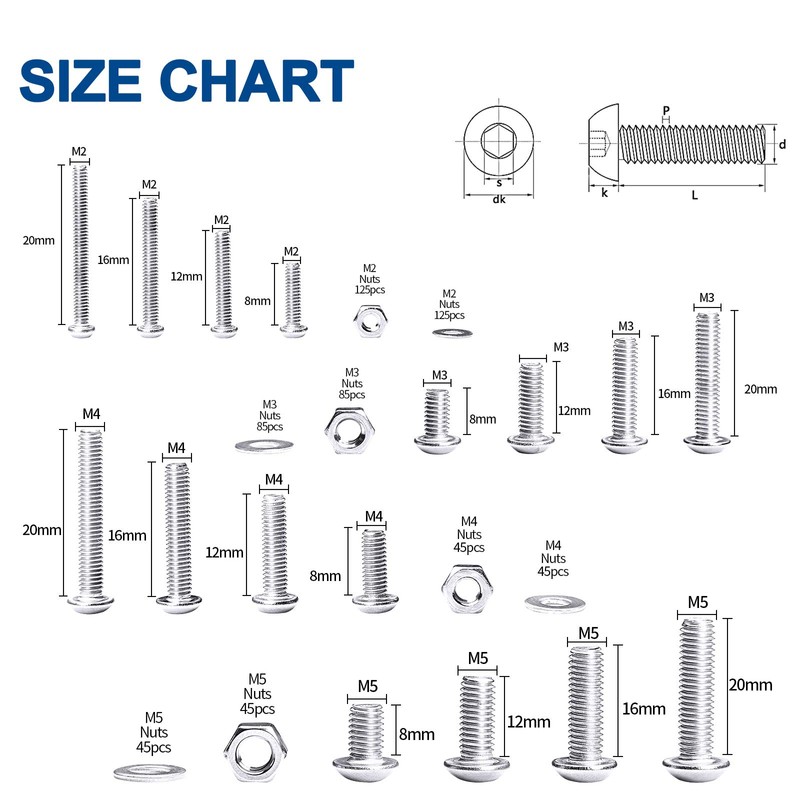 880Pcs M2 M3 M4 M5 Stainless Steel Precise Metric Hex