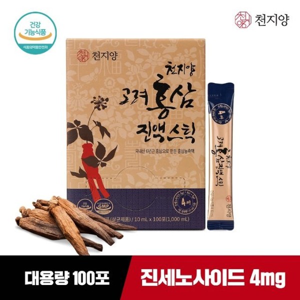 Cheonjiyang 6-year-old Korean red ginseng extract stick 100 packets x 1 box, none / 천지양  6년근 고려홍삼진액 스틱 100포 x 1박스, 없음