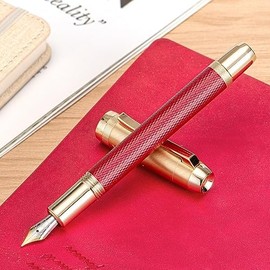 Jinhao 92 Pluma estilográfica roja punta media, metal sólido con convertidor de caligrafía suave
