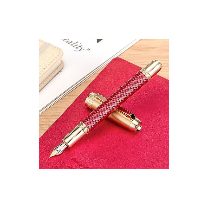 Jinhao 92 Pluma estilográfica roja punta media, metal sólido con