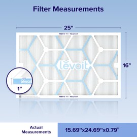 LEVOIT 16x25x1 Air Filter, MERV 11, 6-Month Pleated 1-Inch Electrostatic AC Furnace Air Cleaning Filter, 2 Pack (Actual Size 15.69×24.69×0.79 inches)
