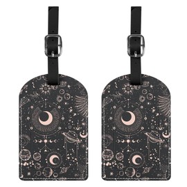 BHAHB 2 Pack Luggage Tag Luggage Tags PU Leather Suitcase Tags Aesthetic Cute Travel Bag Labels for Women Girls (P17-Moon Sun)