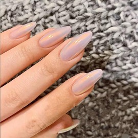 30Pcs Almond Press On Nails - Supremely Fit & Natural Soft Gel Almond Nails,15 Sizes, Reusable Fake Nails Kit with Gift Box for Women (Champagne)