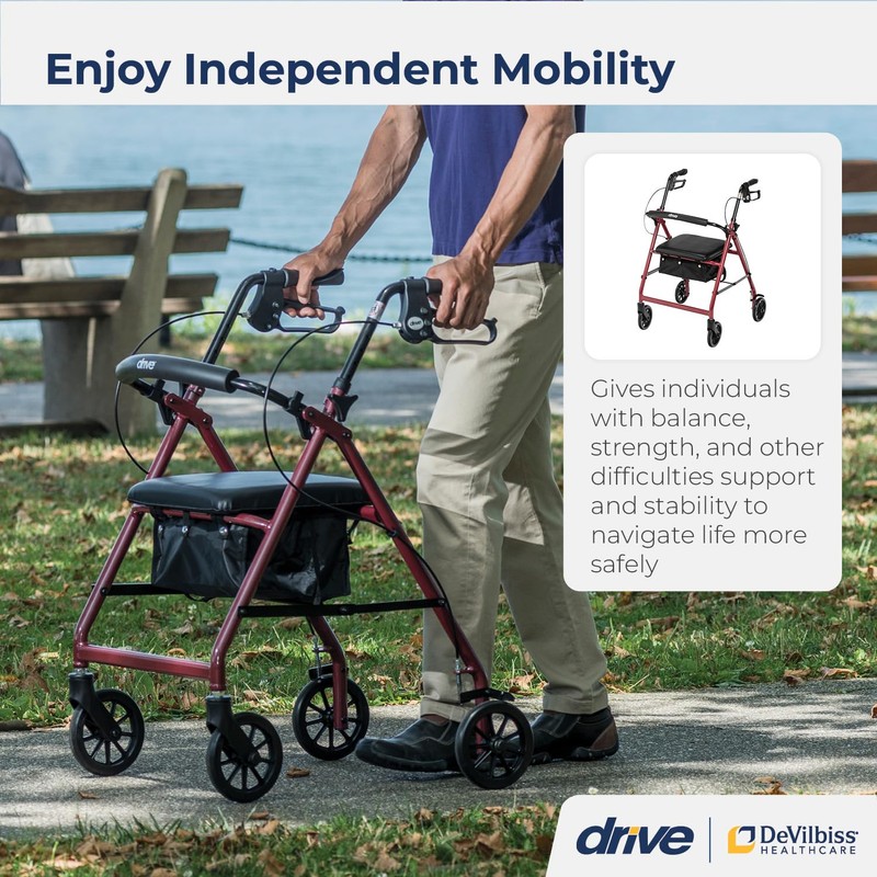 Drive Medical Aluminum Rollator Walker Fold Up and Removable Back