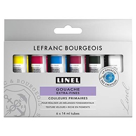 Lefranc & Bourgeois 301239 Linel Gouache Extra Fine and Smooth Watercolours with Maximum Colour Intensity, Luminosity for Streak-free Application - 6 Primary Colours Mixing Set