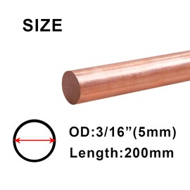 Ququyi 99.9% Pure Copper Round Rod 3/16" OD 8" Length Bare Copper Cu Metal Rod for Metal Craft Hobbies, Knife Making