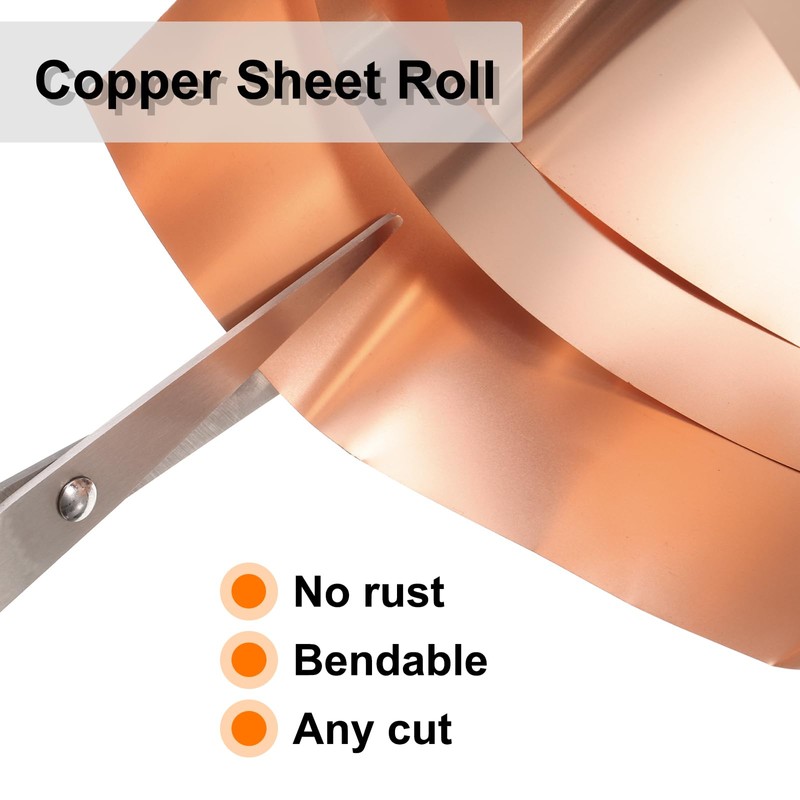HARFINGTON 2pcs Copper Sheet Roll 0.3mm Thick Copper Flashing 99.95%